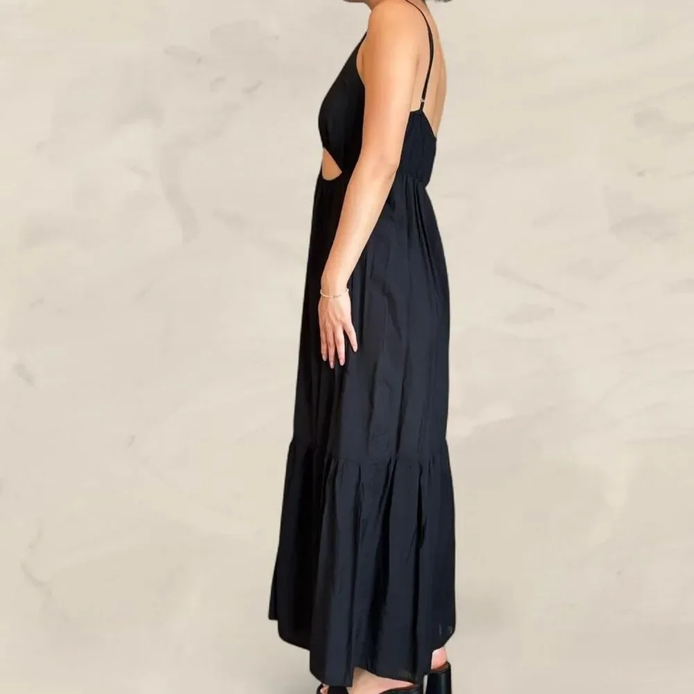 Abercrombie & Fitch black maxi dress with cut out flowy Size M tiered